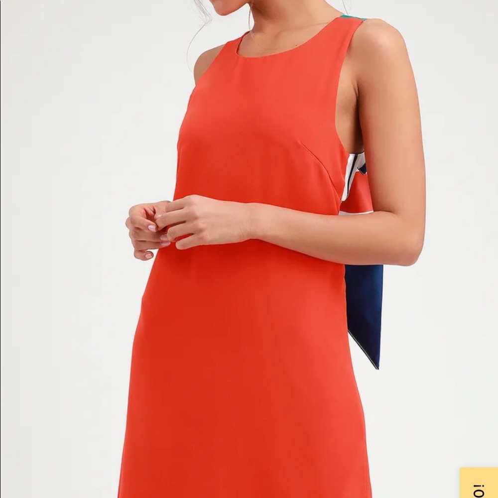 NWT Lulu’s red orange joyful mini dress with multi-stripe tie back